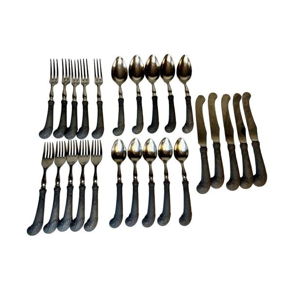 Set of 5 Place Settings RWP Wilton Armetale Bishop Pewter Stainless Flatware - Picture 1 of 16